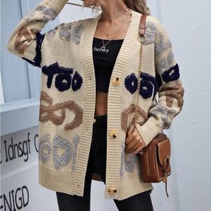 Letter Pattern Button Through Cardigan